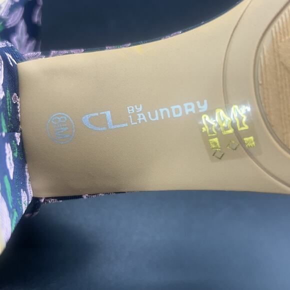 CL by Laundry Women 8.5M Navy Pink Floral Ankle Strap Block Heel Open Toe Sandal - Picture 6 of 8